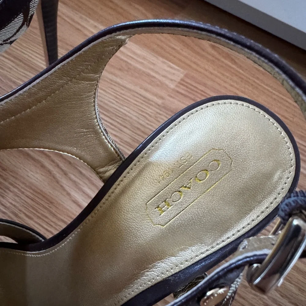 Coach Women's Dark Brown and Gold Heels - Picture 2 of 3